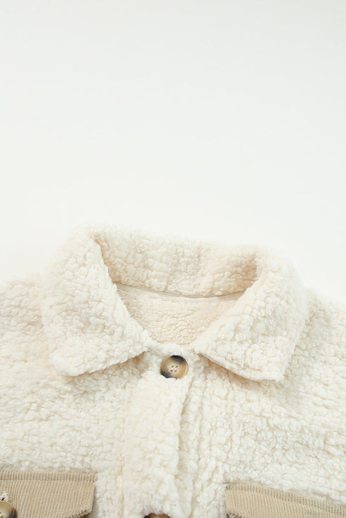 Contrast Flap Pocket Single Breasted Teddy Coat